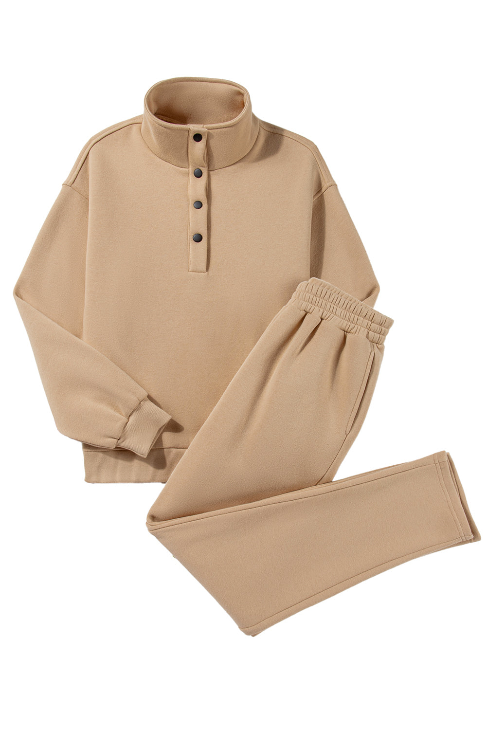 Parchment Solid Set aus Sweatshirt mit halben Knöpfen und Jogginghose mit hoher Taille