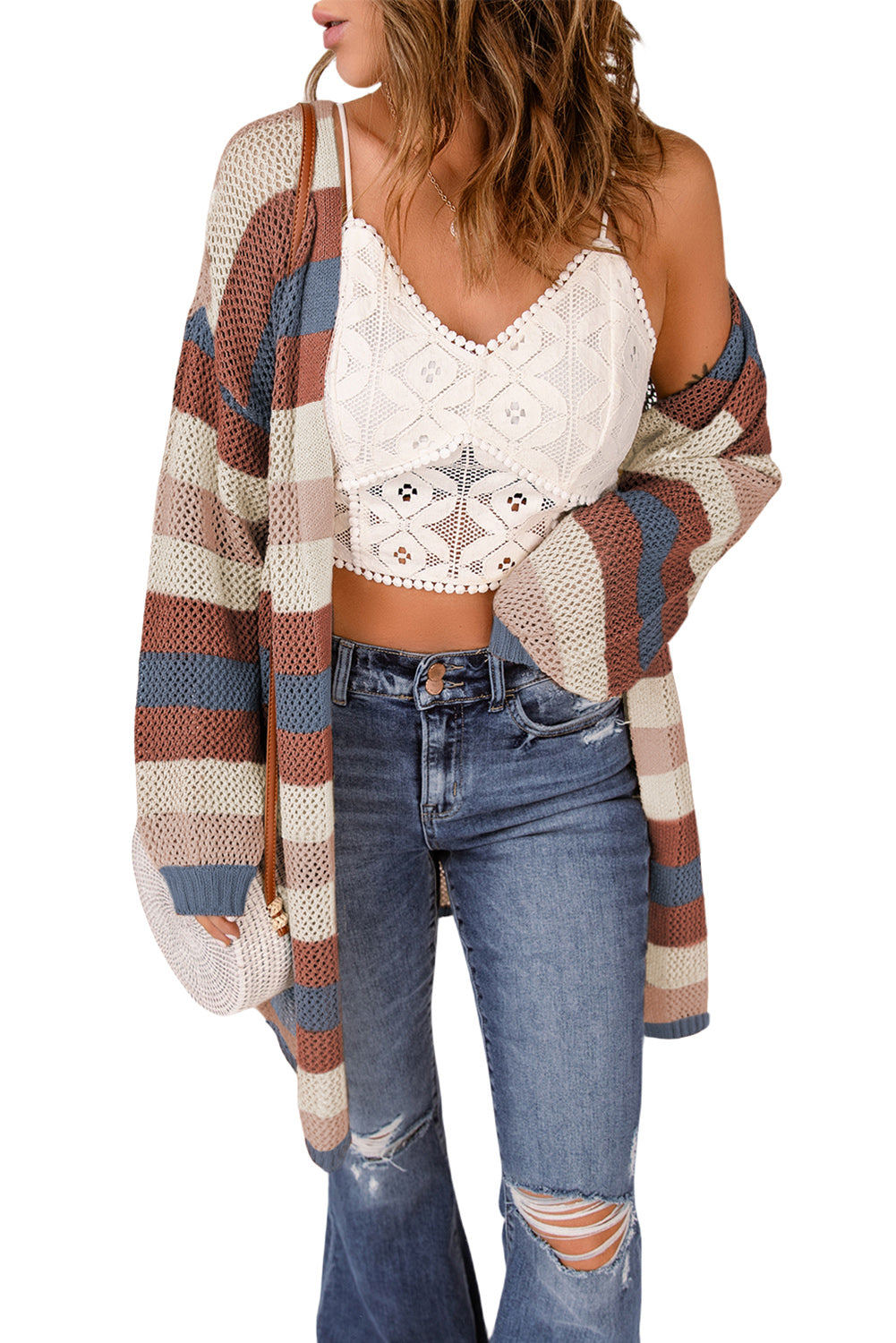 Blau gestreifte Strickjacke mit Farbblockdesign