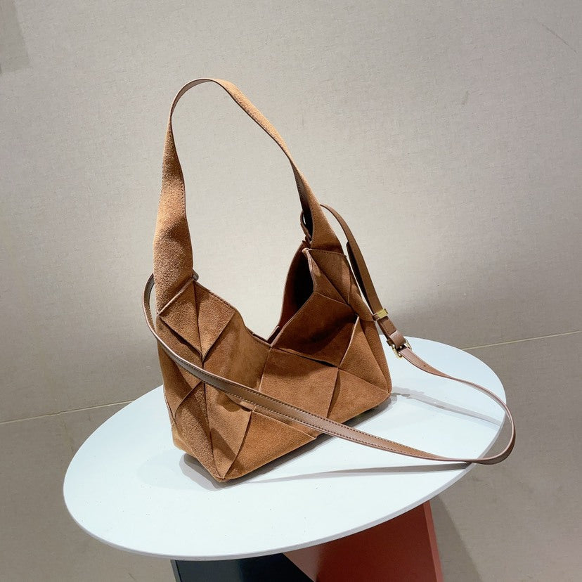 Vintage Rindsleder Matte Stitching Woven Schulter Unterarm Tasche