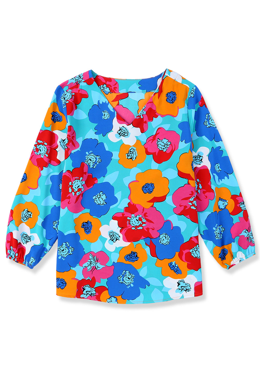 Mehrfarbige Bluse mit Blumenmuster und V-Ausschnitt und 3/4-Ärmeln