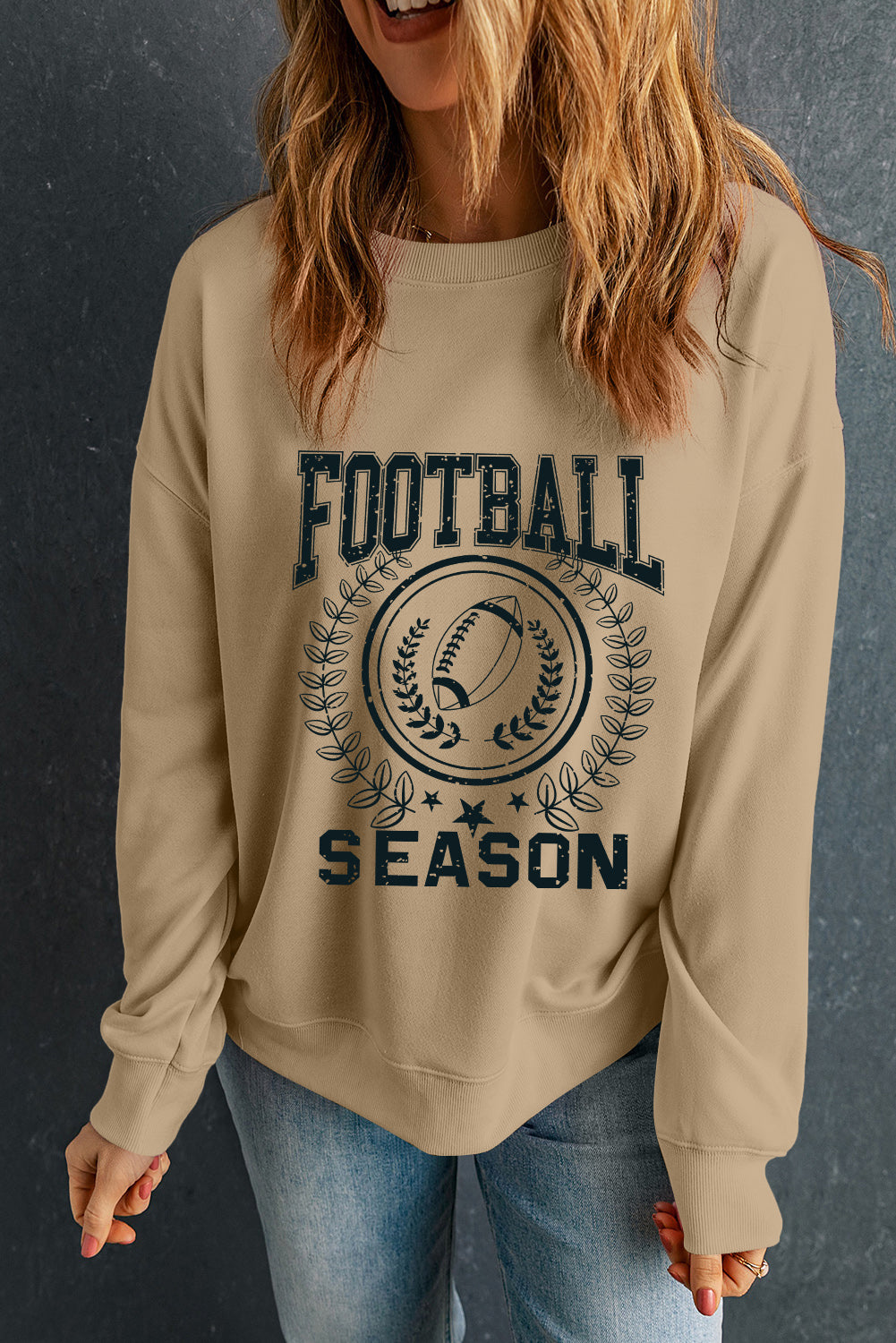 Khakifarbenes Rugby-Sweatshirt mit Grafik für den Spieltag