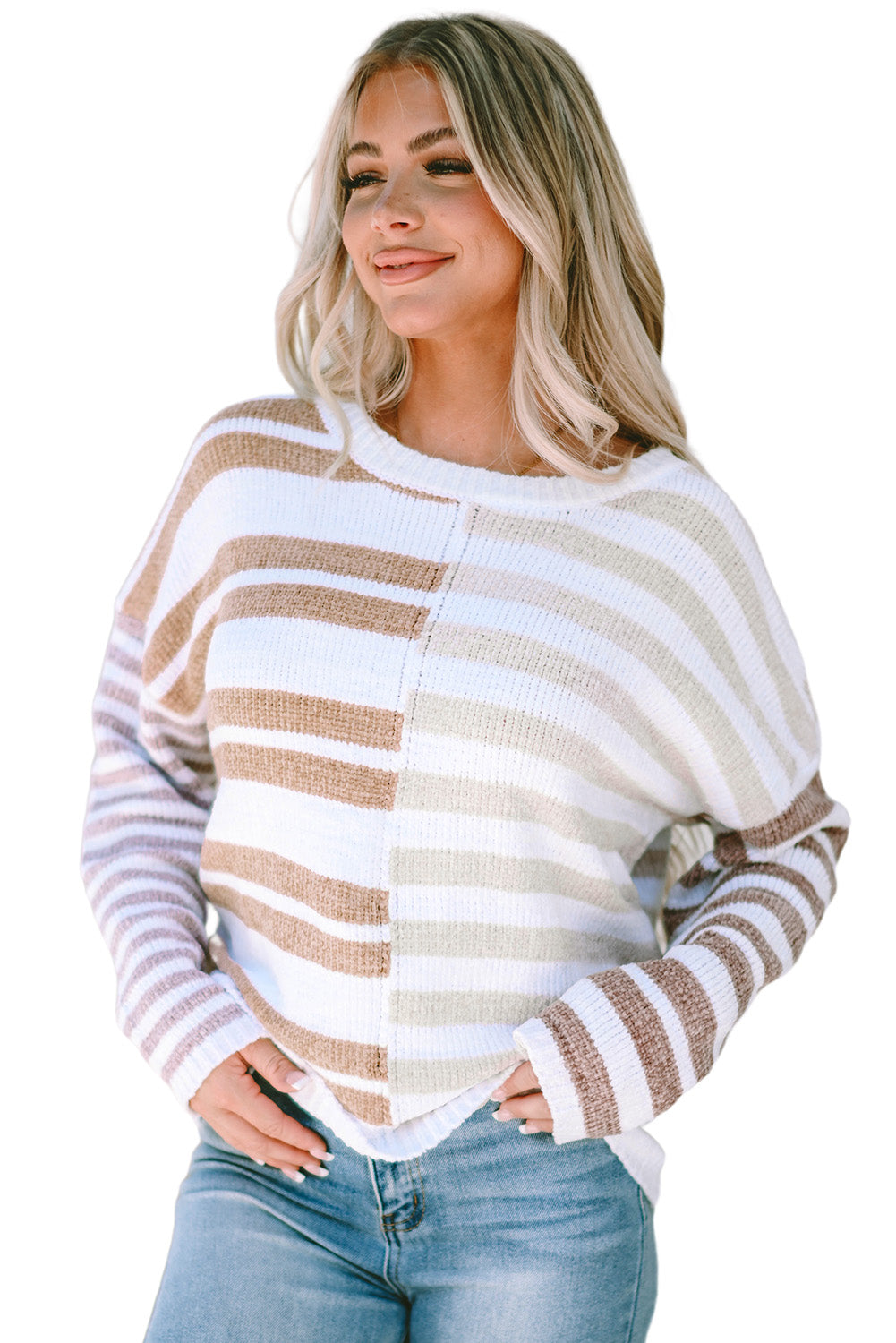Lässiger Pullover mit Streifen und überschnittener Schulter