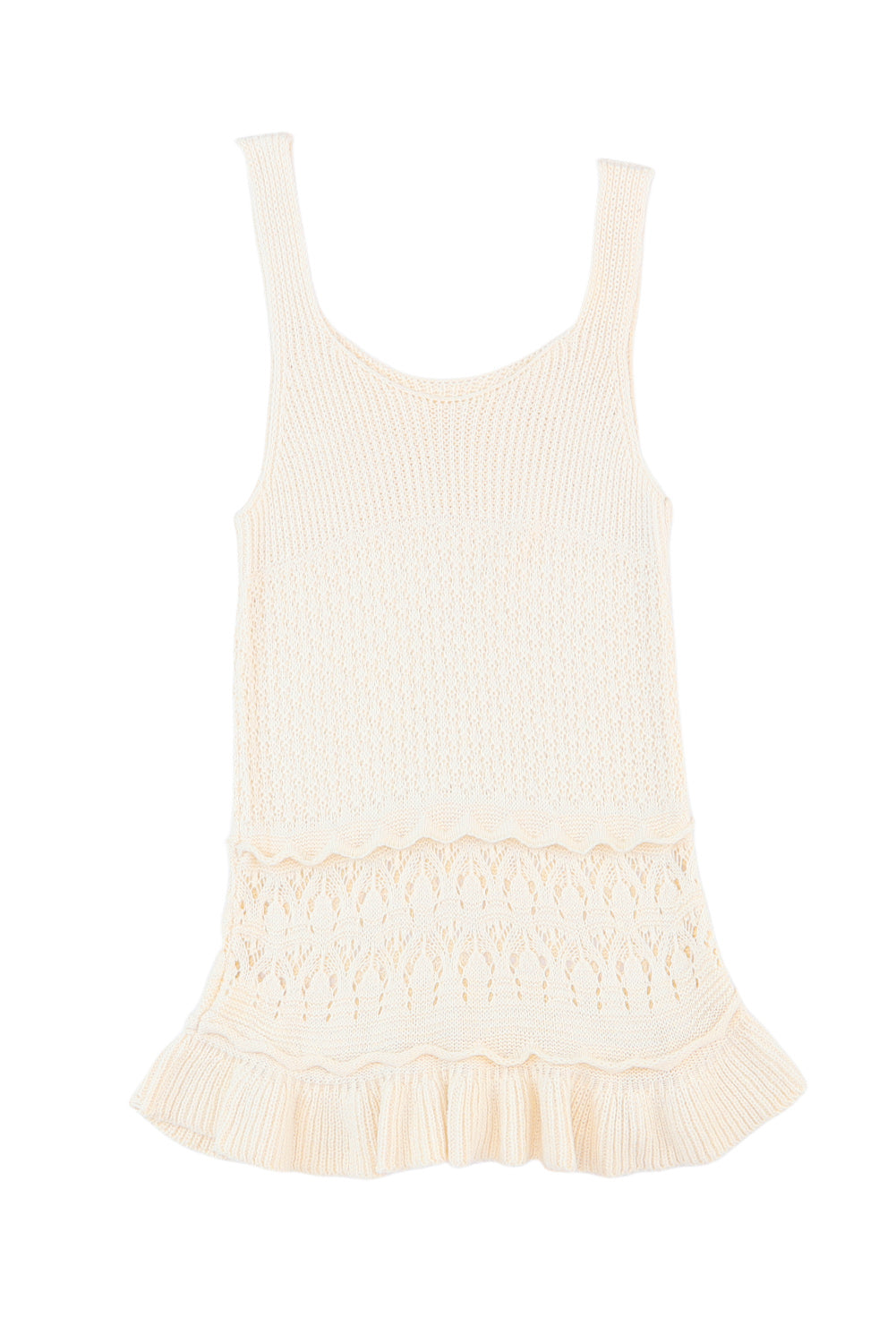 Beige Crochet Ruffled Hem Knitted Vest