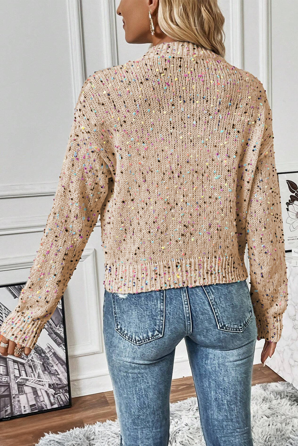 Aprikosenfarbener mehrfarbiger Konfetti-Pullover-Cardigan