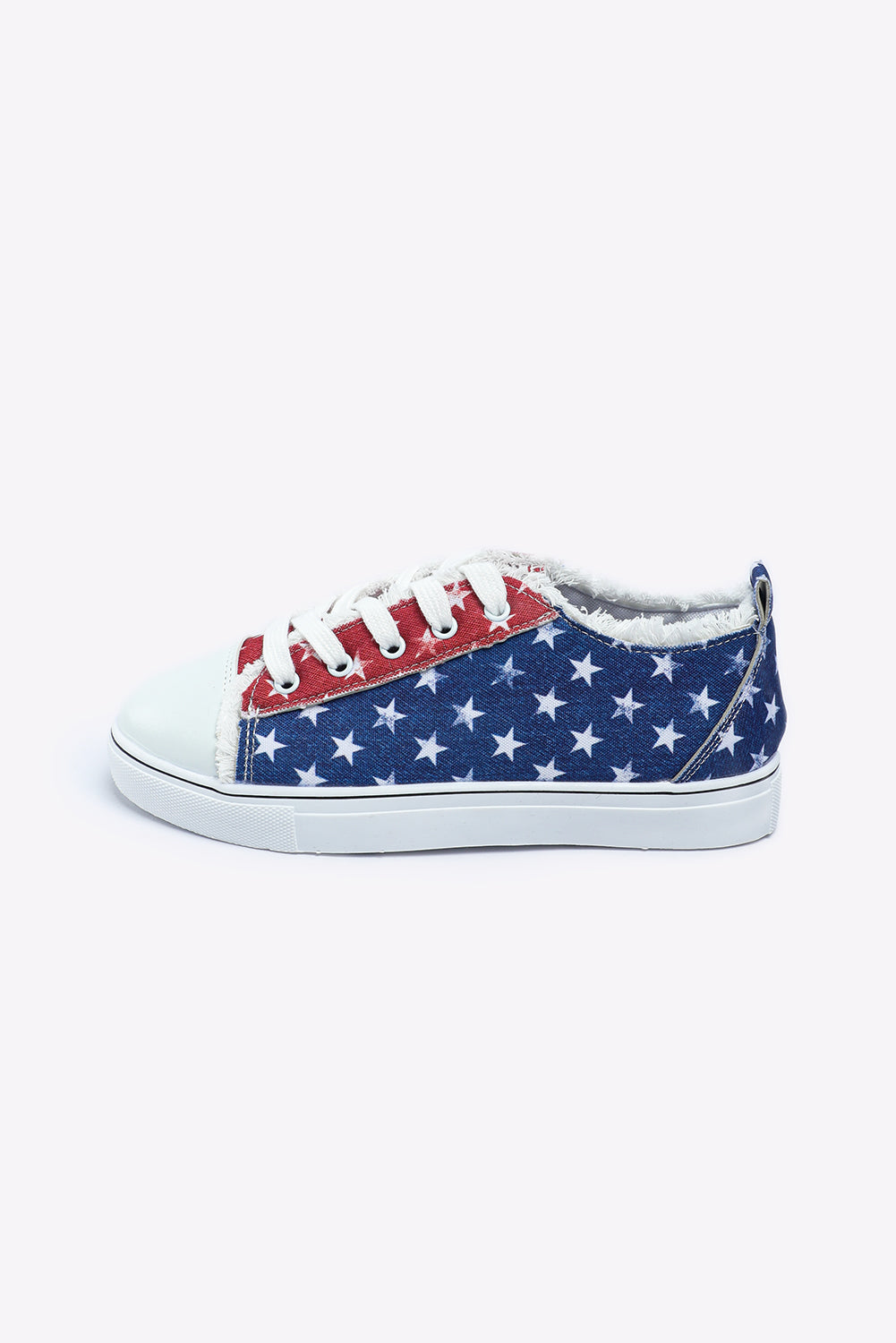 Mehrfarbige Schnürschuhe mit amerikanischer Flagge und Sternen, Aufdruck und ausgefransten Details