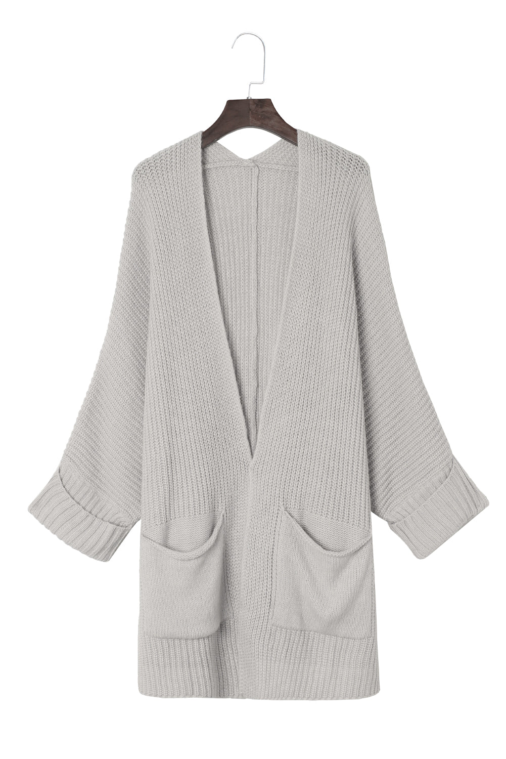 Grauer Oversize-Strickpullover mit umgeschlagenen Ärmeln
