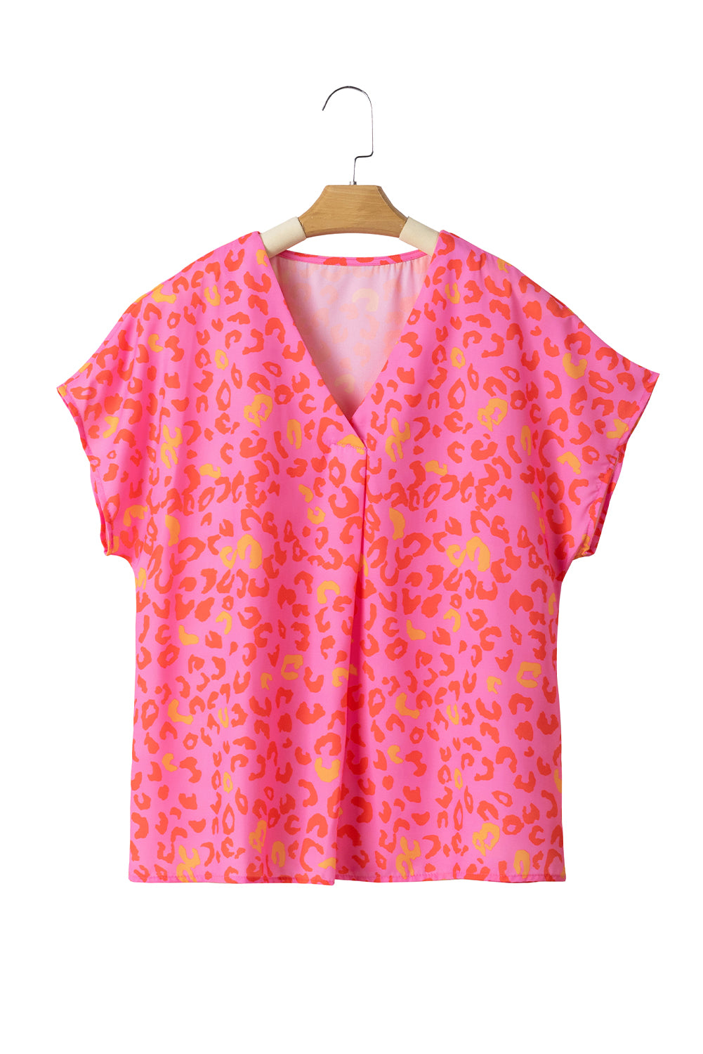 Rosa Bluse mit V-Ausschnitt und Leopardenmuster