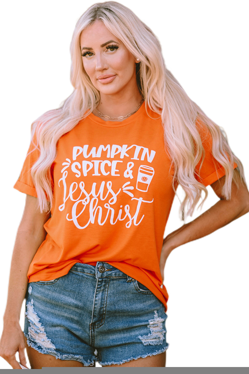 Oranges Kürbisgewürz & Jesus Christus Grafik T-Shirt