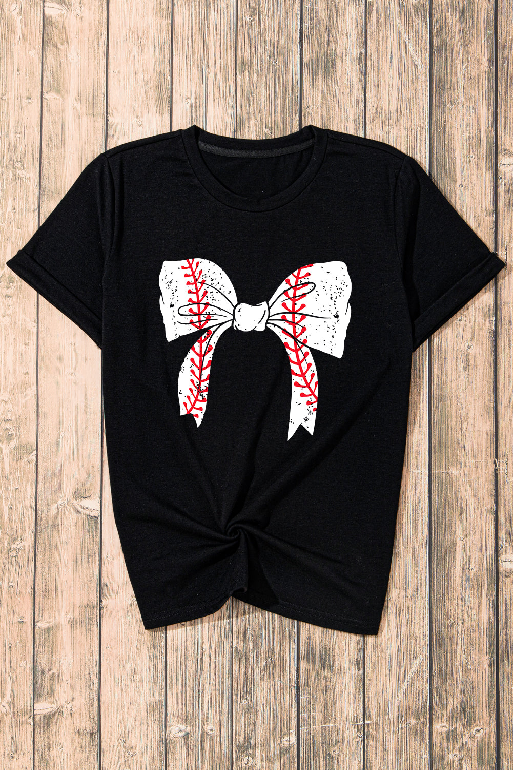 Schwarzes Baseball-T-Shirt mit Schleife und Grafik