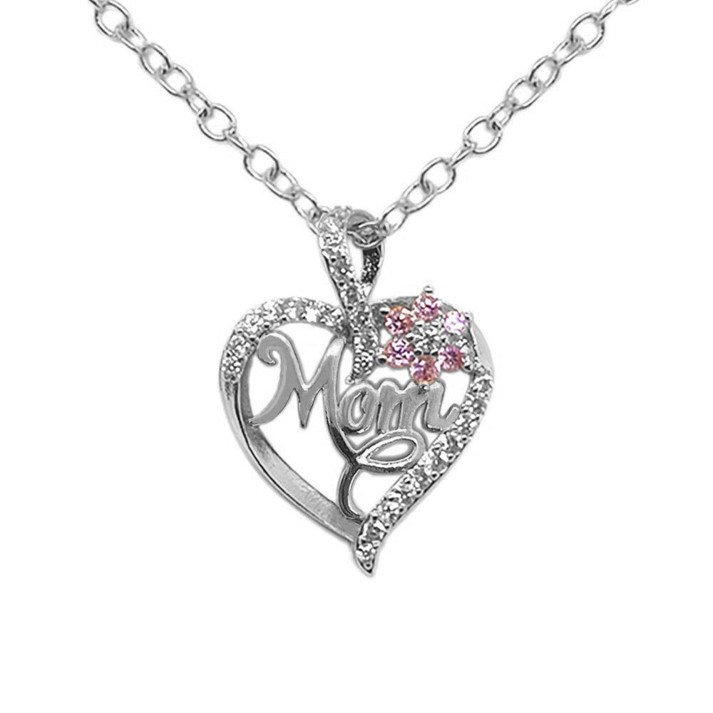 1 Stück Mode Mama Herzform Legierung Überzug Strass Damen Anhänger Halskette