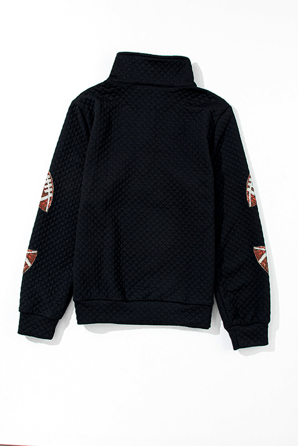 Schwarzes, strukturiertes Rugby-Football-Sweatshirt mit Viertelreißverschluss und Pailletten