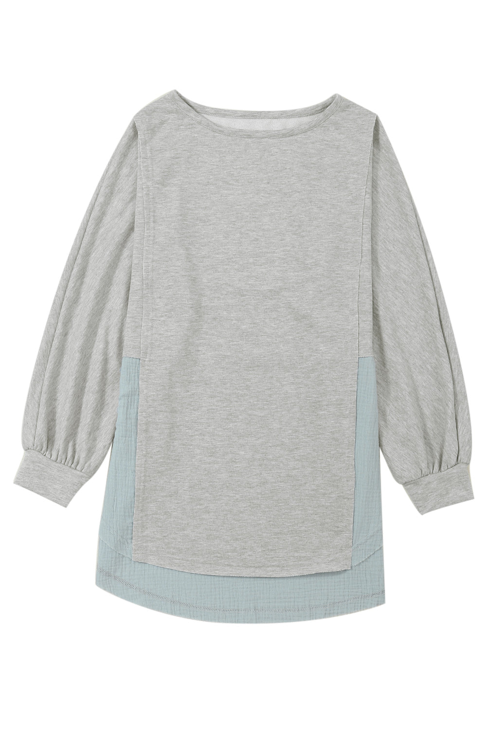Graue Oversize-Bluse mit Crinkle-Spleißen und offenem Saum, High Low