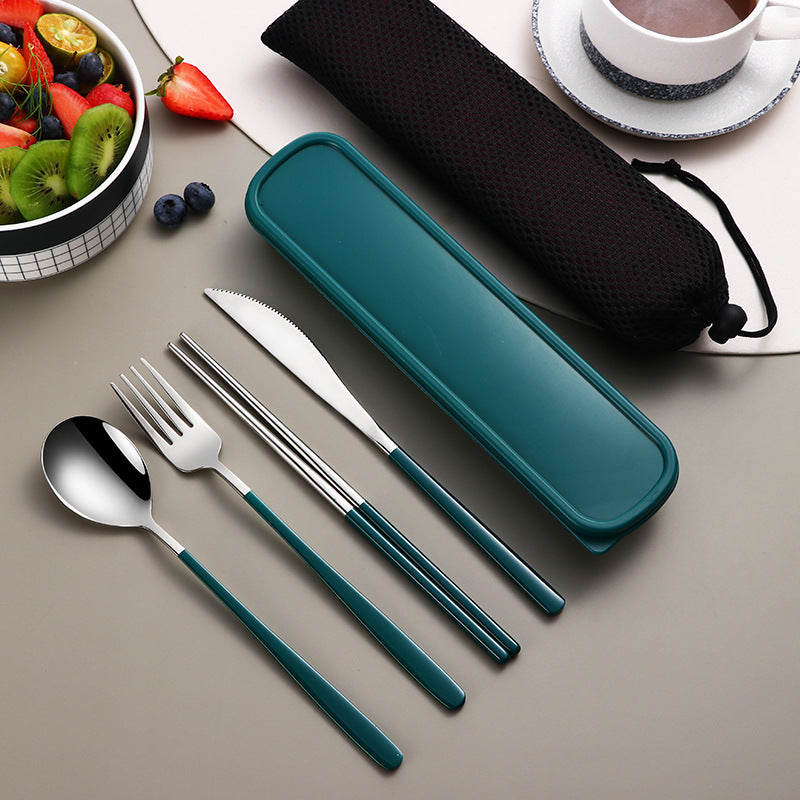 304 Geschirrset Besteck Küchenzubehör Camping Reisesets Gold Messer Gabel Löffel Tragbare Bestecksets mit Etui