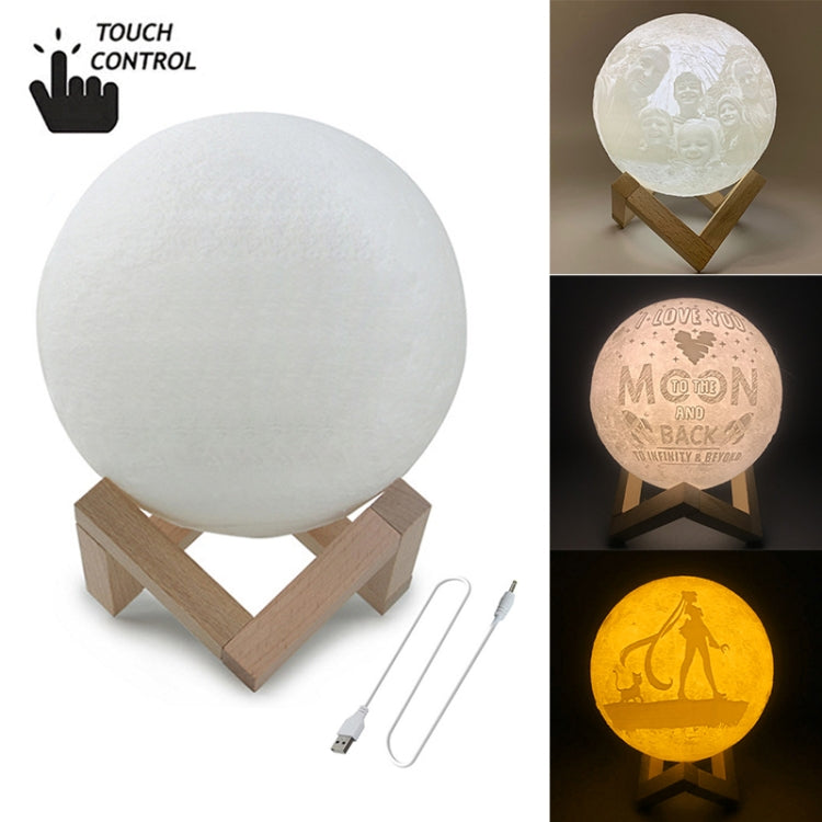 Kundenspezifischer Berührungsschalter, 3-farbiger 3D-Druck, Mondlampe, USB-Aufladung, energiesparendes LED-Nachtlicht mit Holzhalterung, 10 cm, 15 cm