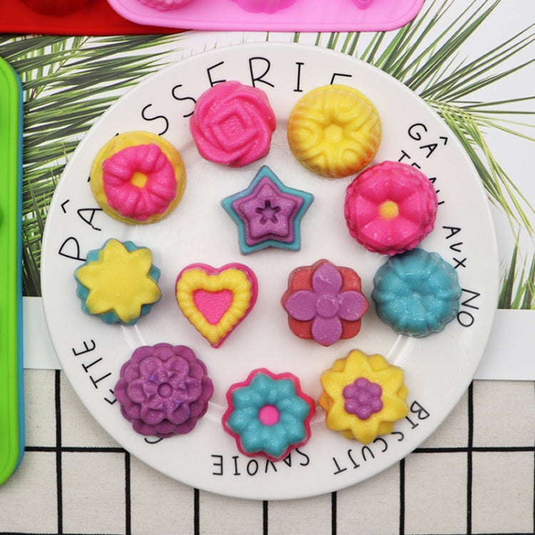 12 Gitter, verschiedene Blumengrasformen, Silikonmodell, Küchen-Backkuchenmodell, DIY handgemachte Seifenform, rosa leichtes Modell, rosa schweres Modell