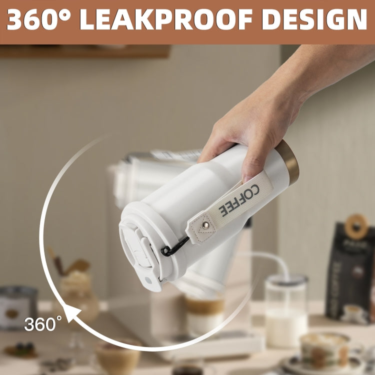 Edelstahl-Kaffeebecher fürs Auto, doppelwandig, vakuumisoliert, hält kalt, mit Trageband, 600 ml