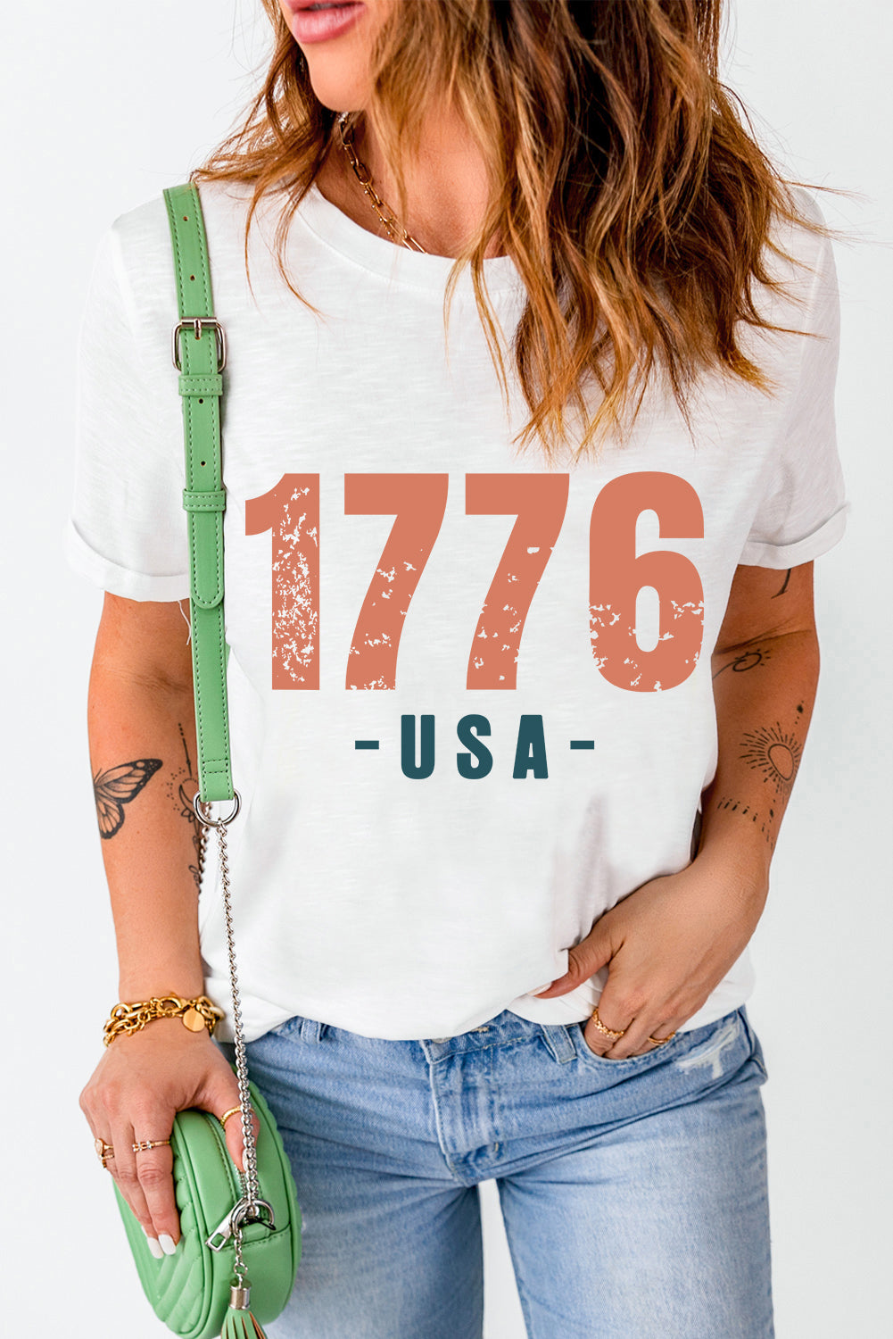 Weißes T-Shirt mit USA-Vintage-Grafik von 1776