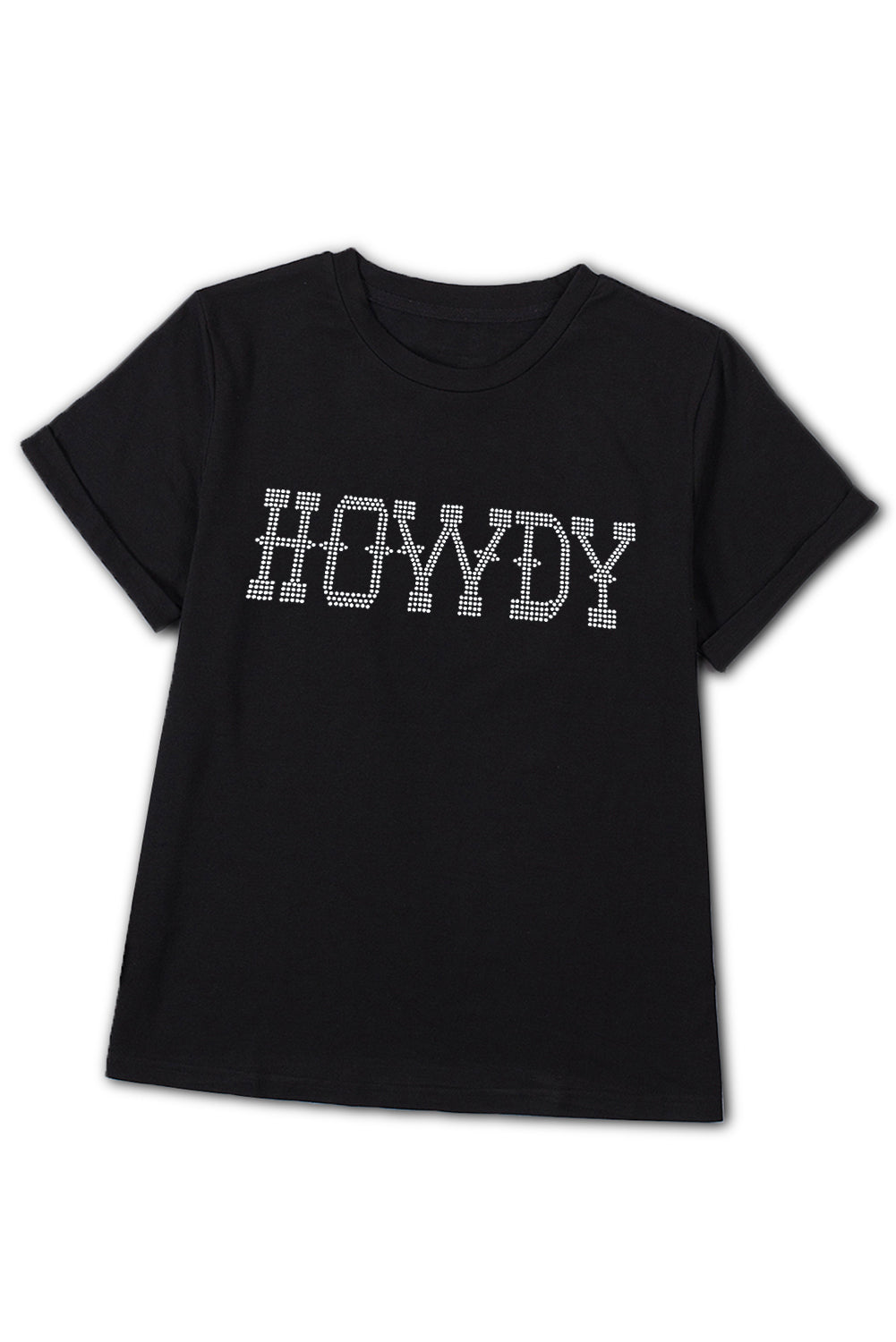 Schwarzes HOWDY Slim Fit T-Shirt mit Rundhalsausschnitt und Strass