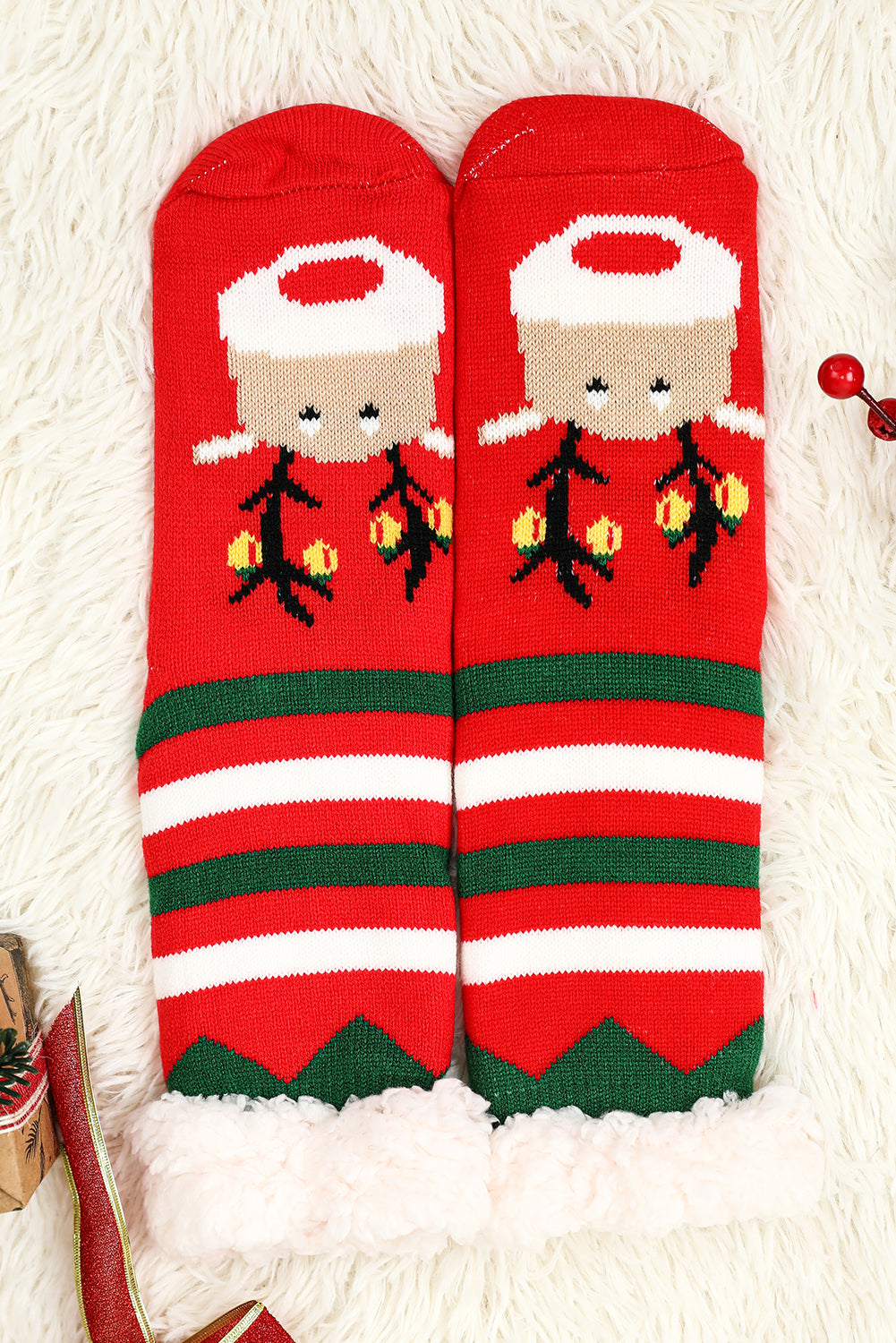 Feurig rote Weihnachts-Cartoon-Muster Wollstricksocken