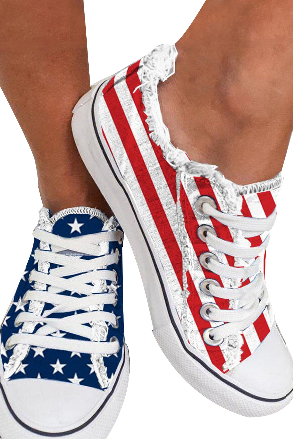Blaue flache Schnürschuhe aus Segeltuch mit amerikanischer Flagge