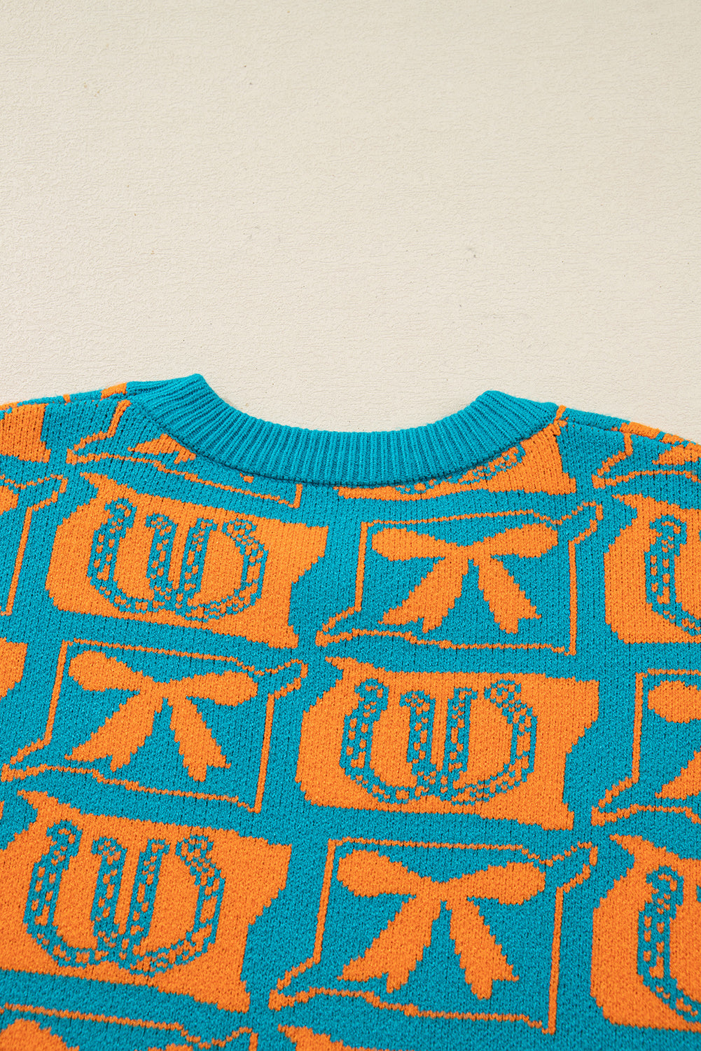 Light Blue Bows & Horseshoes Pattern Western Fashion Print Sweater