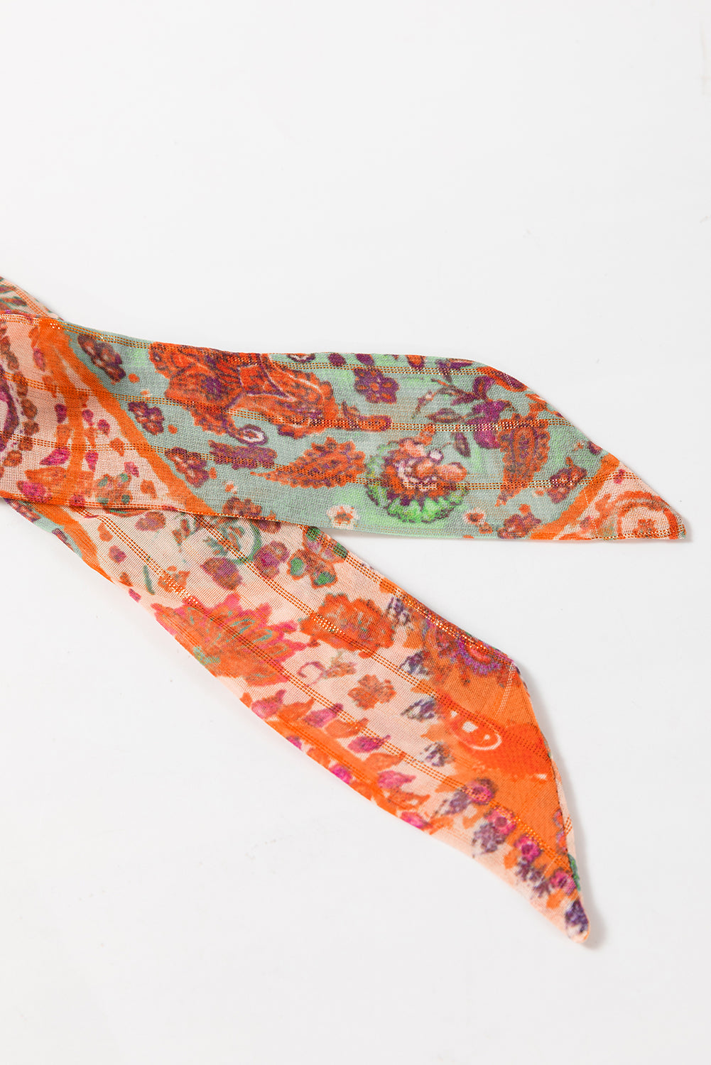 Oranges Boho-Minikleid mit Paisley-Print und langen Ärmeln sowie Plissee und Gürtel