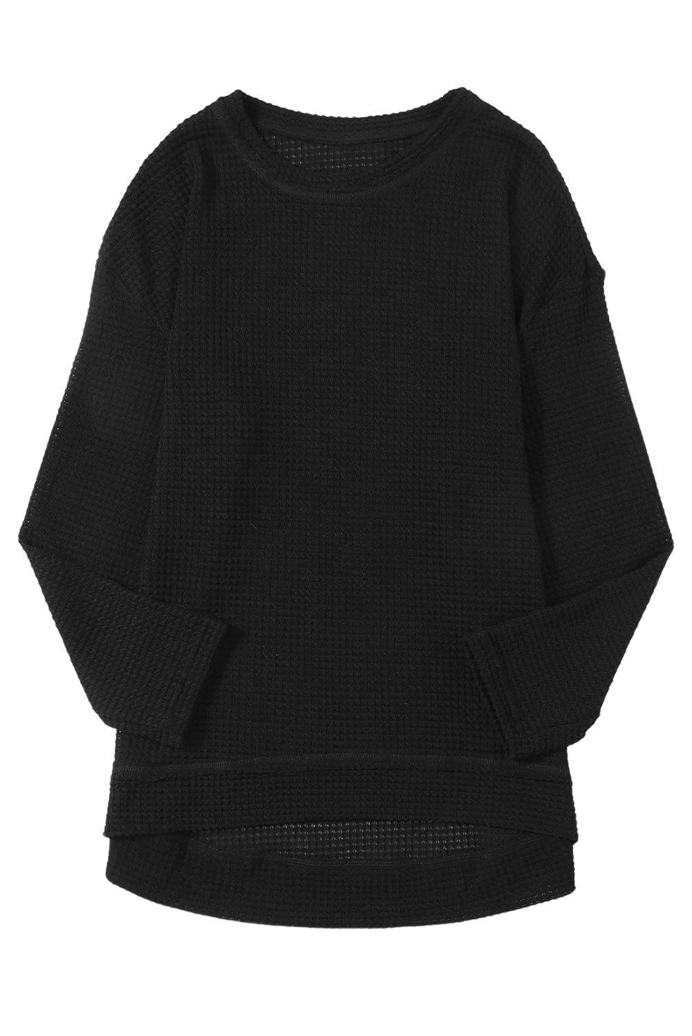 Schwarzes Oversize-Oberteil mit hohen Schlitzen und Waffelstrick