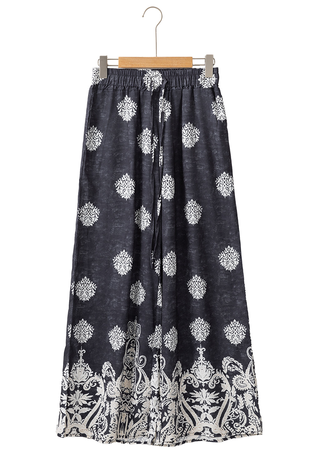 Schwarze Hose mit weitem Bein und Bohemien-Print