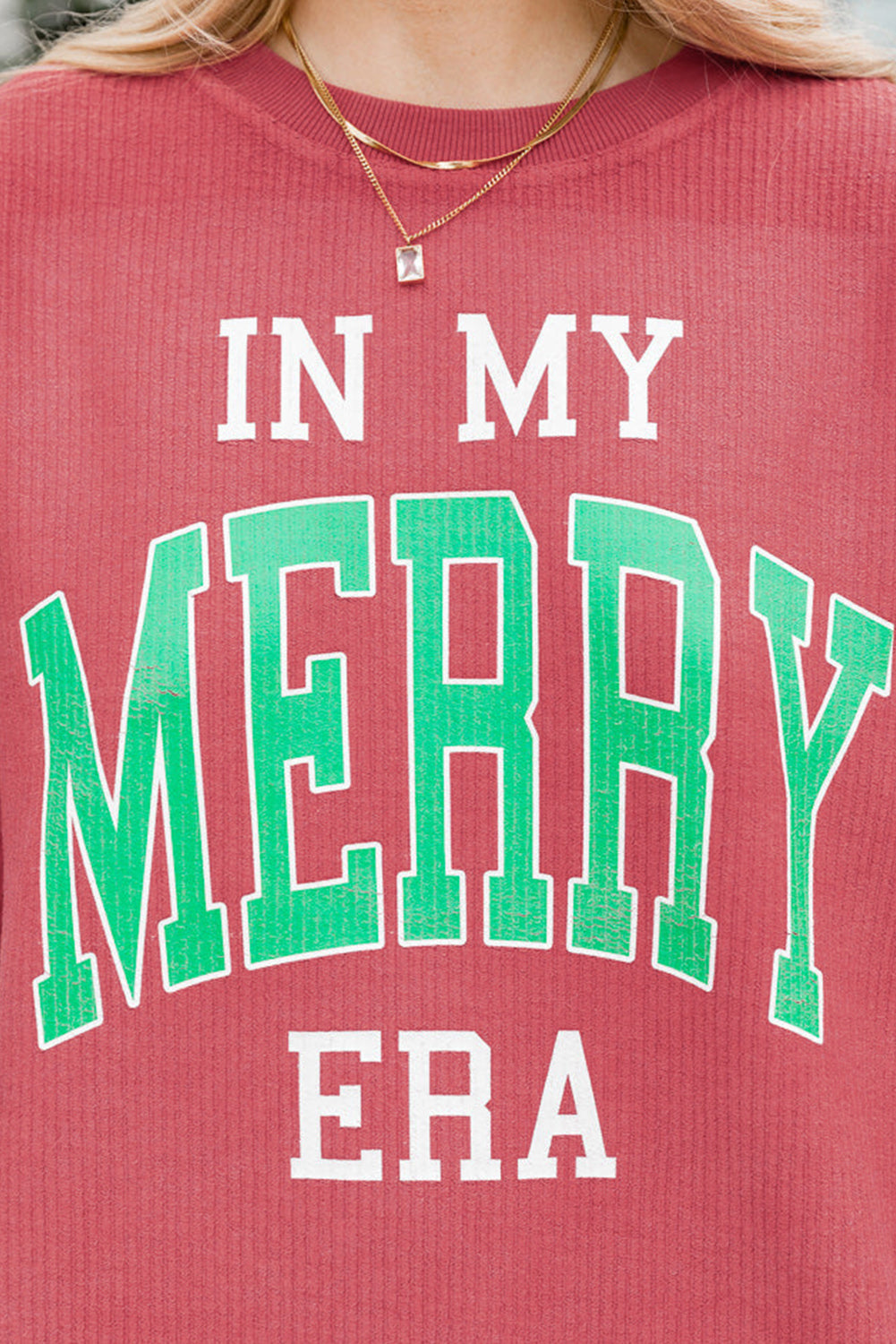 Erdbeerrosa „IN MY MERRY ERA“ Locker geschnittenes Cord-Sweatshirt