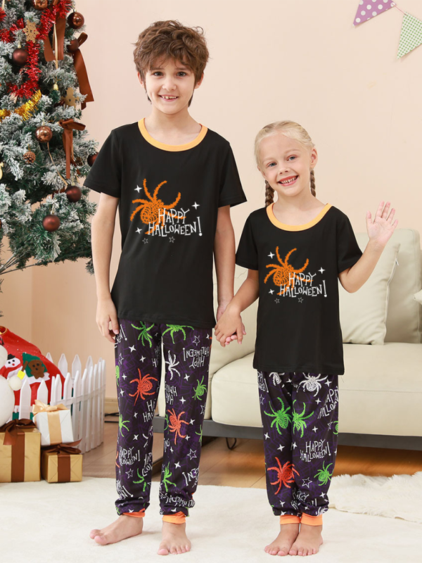 Halloween Weihnachten Eltern-Kind Homewear Spinne Gedruckt Zwei Stück Pyjamas Kurzarm Lange Hosen