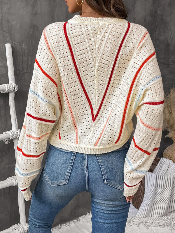 Bunt gestreifter Pullover Rundhalspullover Pullover