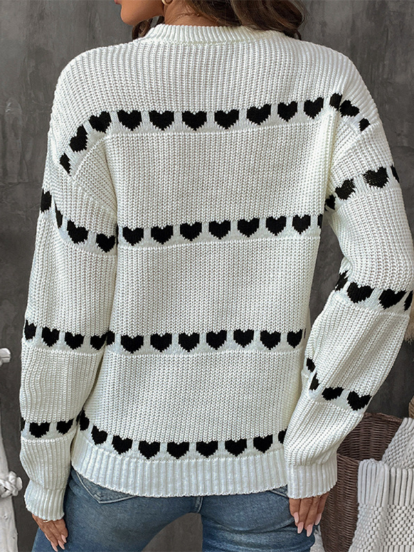 Weißer Langarmpullover mit Herzmotiv