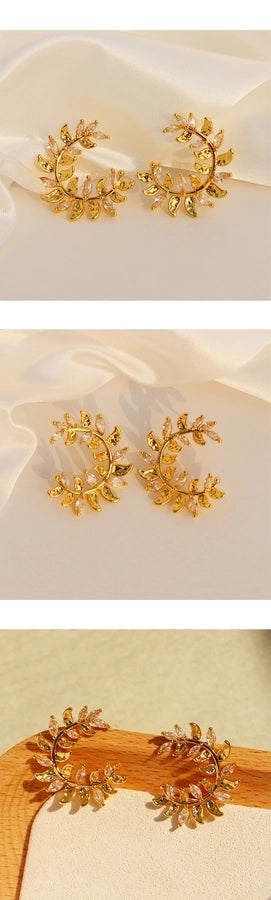Brass 24K Gold Plated Leaf Earrings