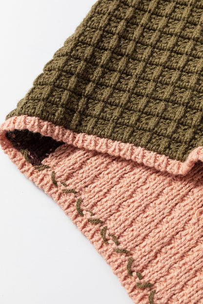Oranger Rollkragenpullover mit Waffelstrick und Kordelzug in Farbblock-Optik