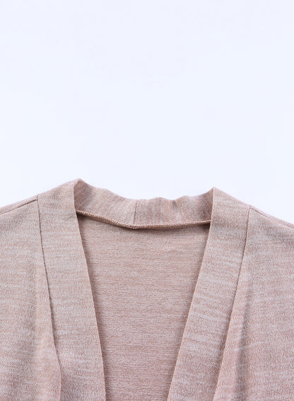Rosa Tunika-Strickjacke mit offener Vorderseite und Taschen