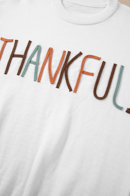 Weißer Pullover mit Stickerei „Thankful Ivory“