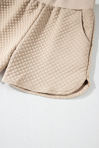 Parchment – Einfarbiges, gestepptes Langarm-Top und Shorts-Set