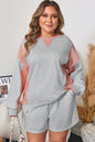 Light Grey Uneven Hem Colorblock Pullover Casual Shorts Plus Size 2pcs Outfit
