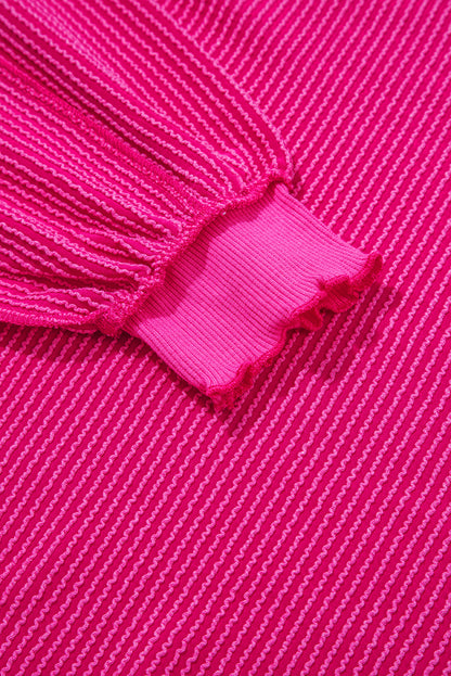 Strawberry Pink Twisted Rib Uneven Hem Drop Shoulder Loose Knit Top