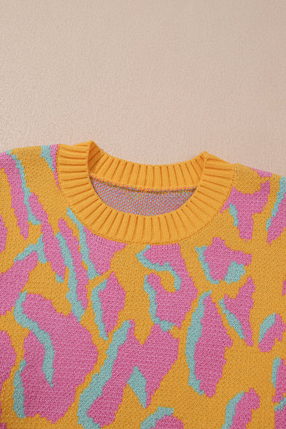Leuchtend rosa Pullover mit geripptem Leopardenmuster in Übergröße
