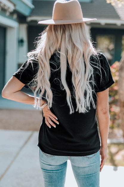 Schwarzes MAMA Chenille-T-Shirt mit Grafik