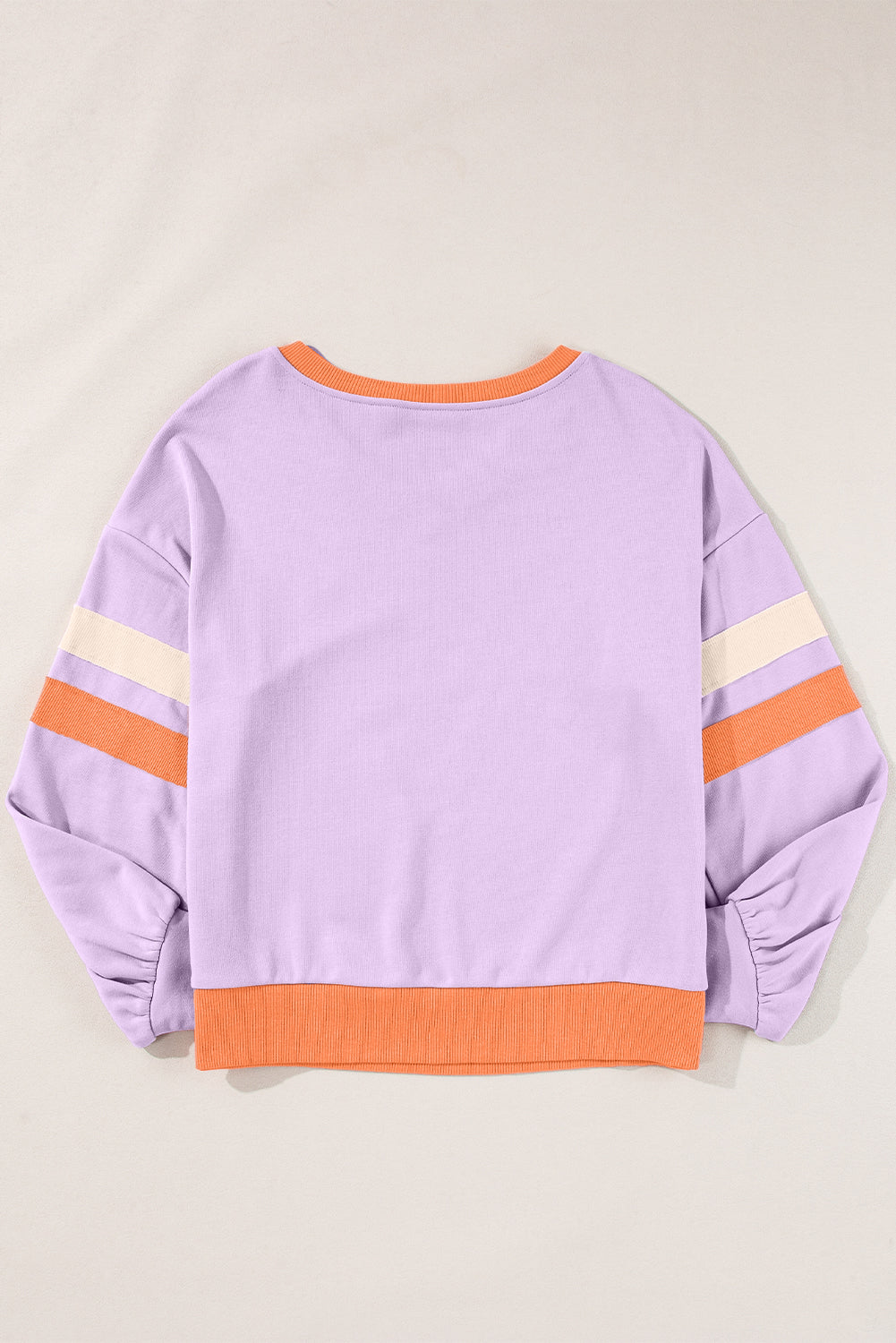 Orchid Bouquet Kontrast Rippstrick Patchwork Überschnittene Schultern V-Ausschnitt Sweatshirt