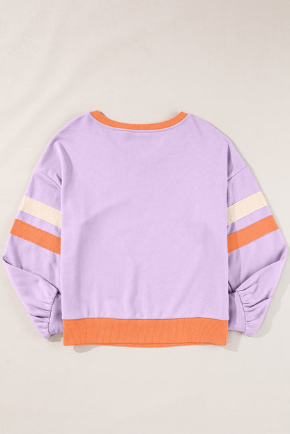 Orchid Bouquet Kontrast Rippstrick Patchwork Überschnittene Schultern V-Ausschnitt Sweatshirt