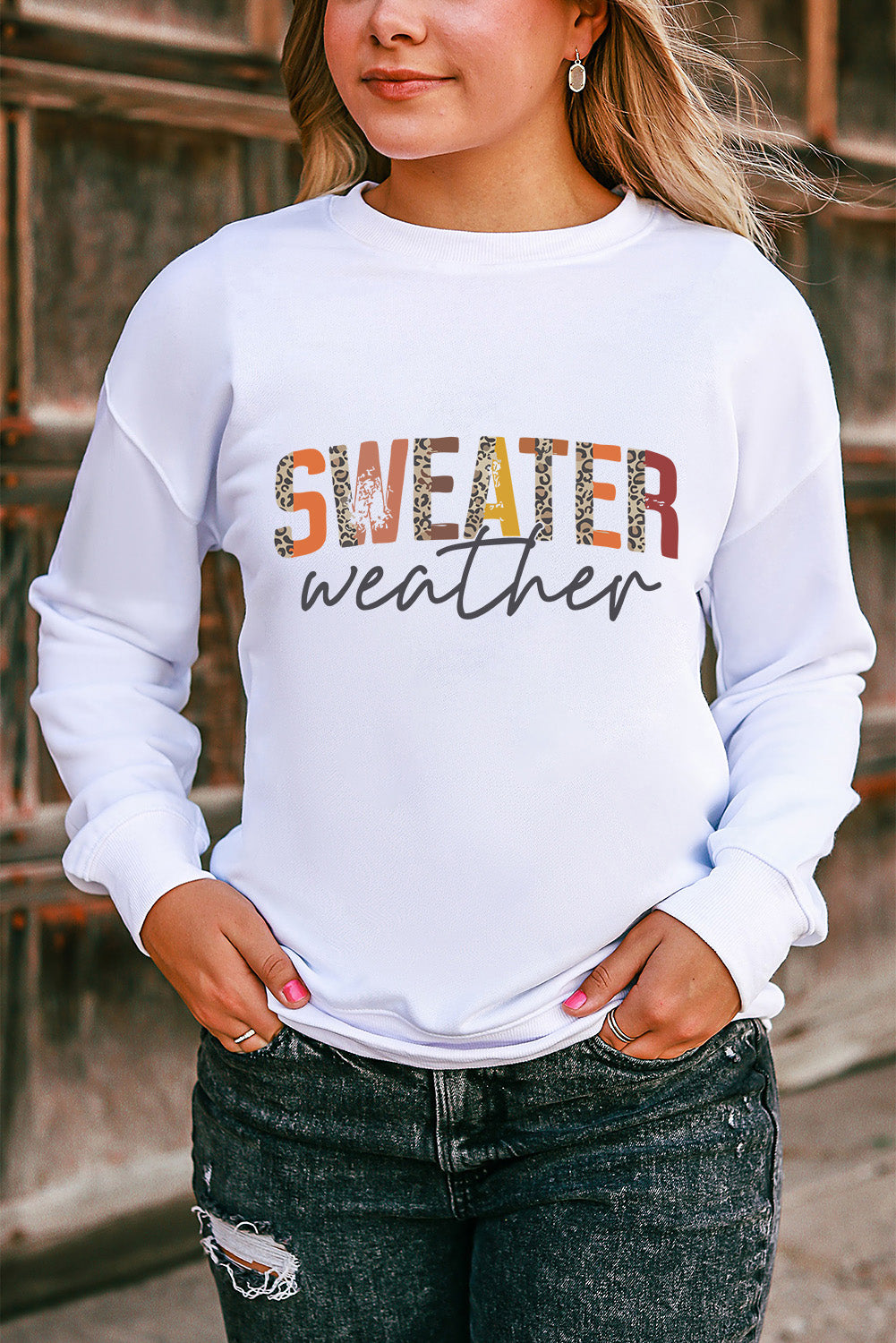 Weißes Sweatshirt mit Monogramm „Weather“
