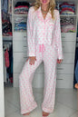 Pink Bow Print Long Sleeve Shirt and Pants Soft Pajama Set