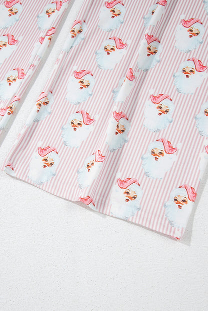 Rosa, locker geschnittenes, zweiteiliges Lounge-Set mit gestreiftem Weihnachtsmann-Print