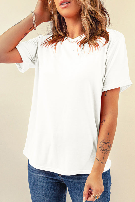 Weißes, lässiges, schlichtes T-Shirt mit Rundhalsausschnitt