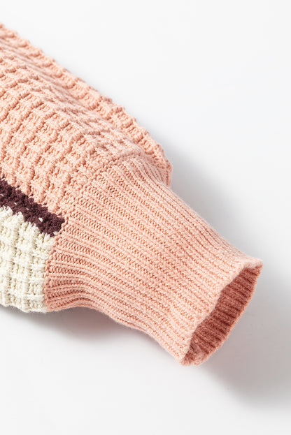 Oranger Rollkragenpullover mit Waffelstrick und Kordelzug in Farbblock-Optik