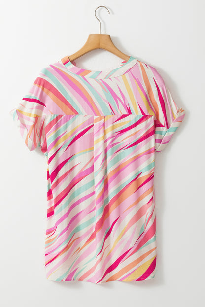 Mehrfarbige Bluse mit abstraktem Print und kurzen Ärmeln