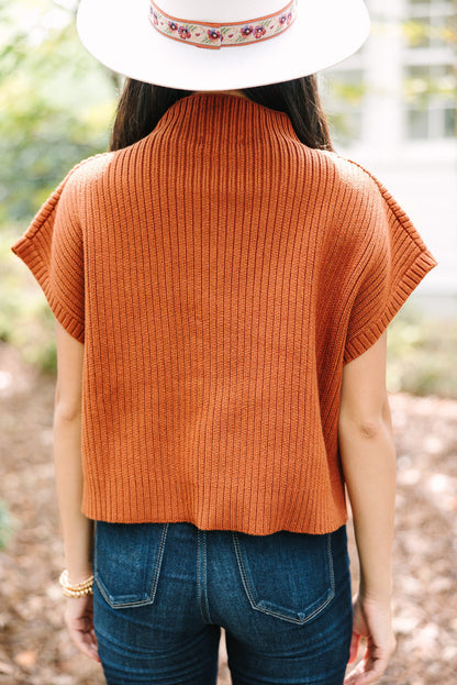 Gold Flame Patch Pocket Rippstrick-Kurzarmpullover